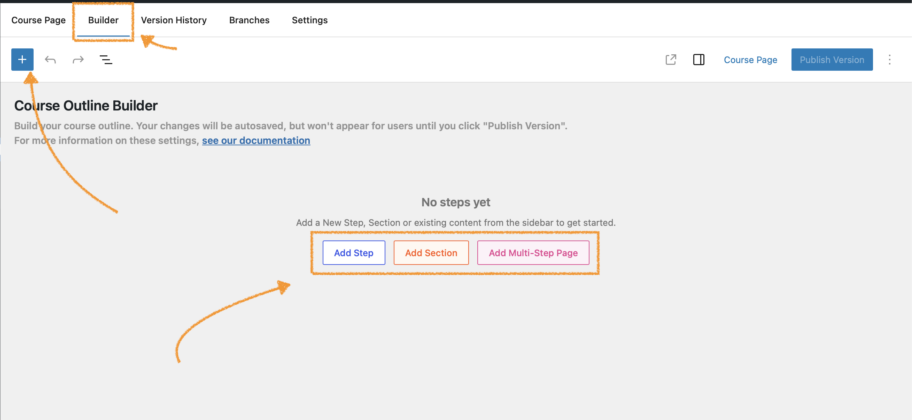 The Builder tab of a fresh course